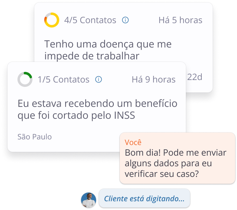 Demonstração de chat demosntrando casos previdenciários
