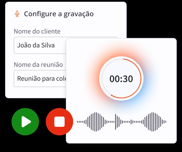 Interface de gravação e transcrição de atendimento com IA