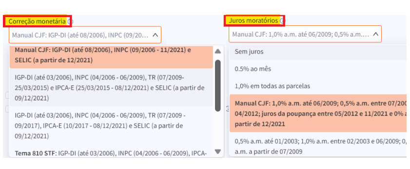 correção monetária de juros moratórios