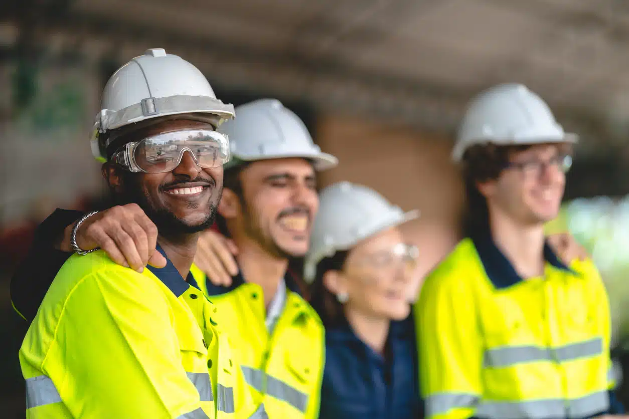 Engenheiro da indústria profissional e capataz da fábrica pessoa da equipe de trabalhadores Usando capacete de segurança