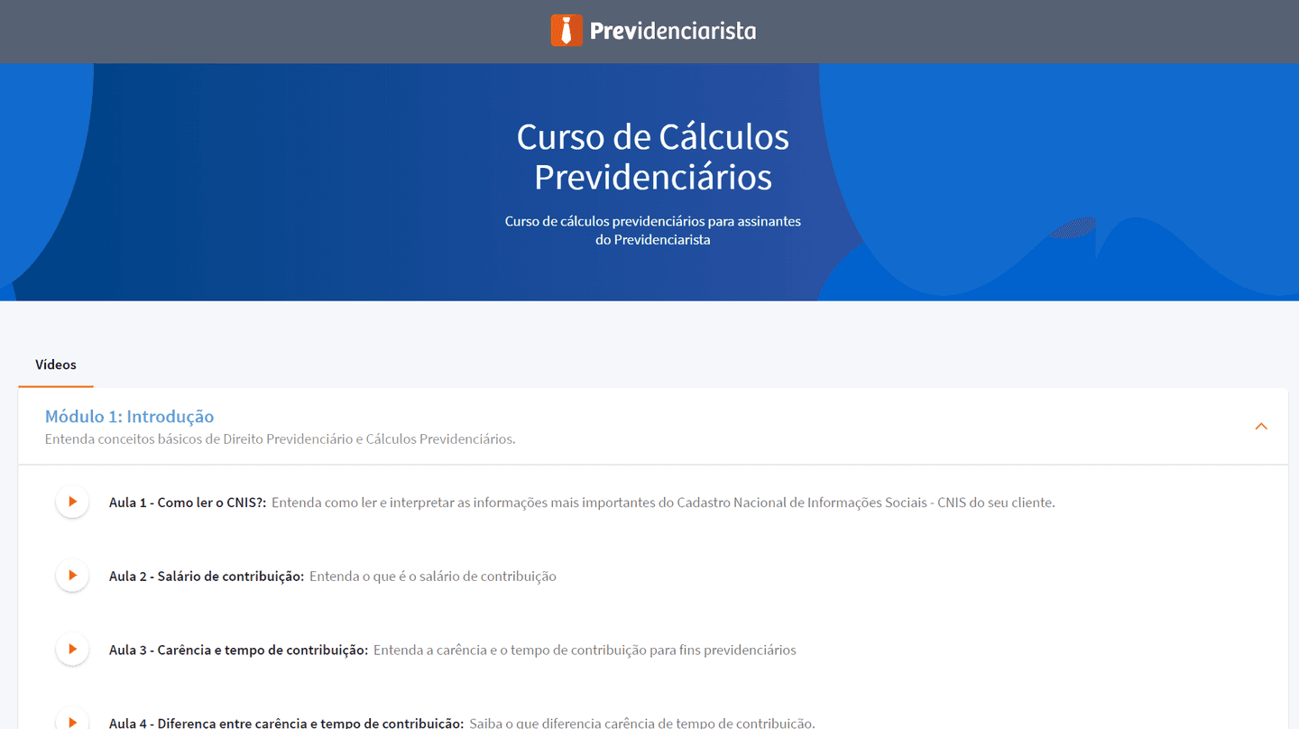 Curso de cálculos previdenciários visto pelo site