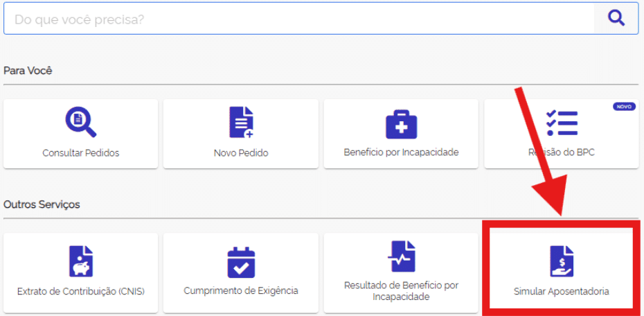 simular aposentadoria passo 1