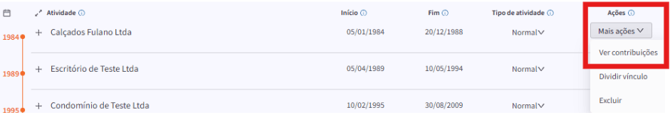 atividades lançadas em seu cálculo