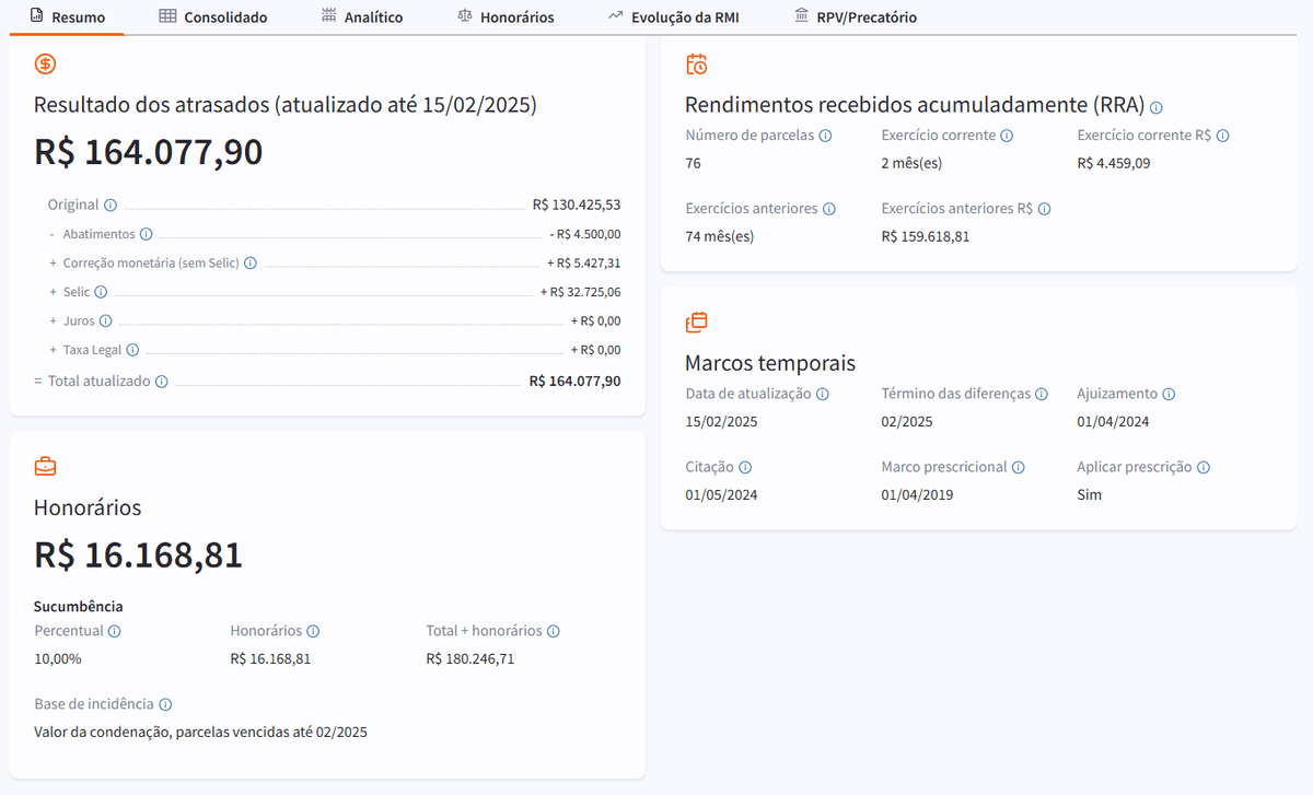 resultado apresentado no cálculo