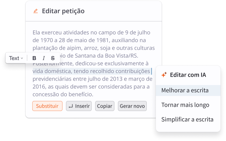 Edição de petição gerada com inteligência artificial