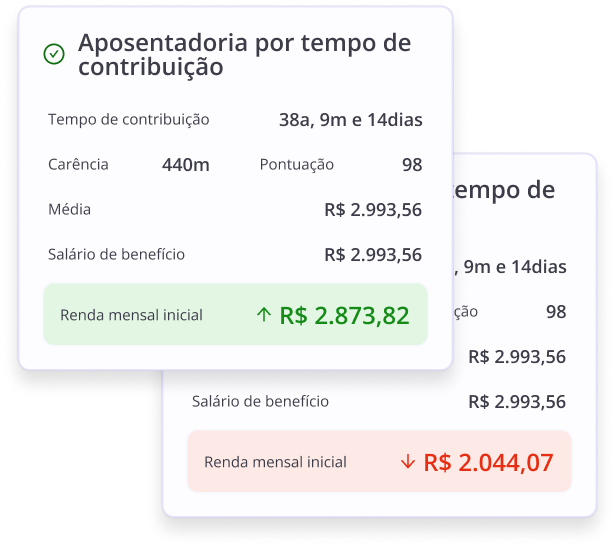 Demonstração de todos os cálculos, com e sem vida toda, para benefícios aptos ou não