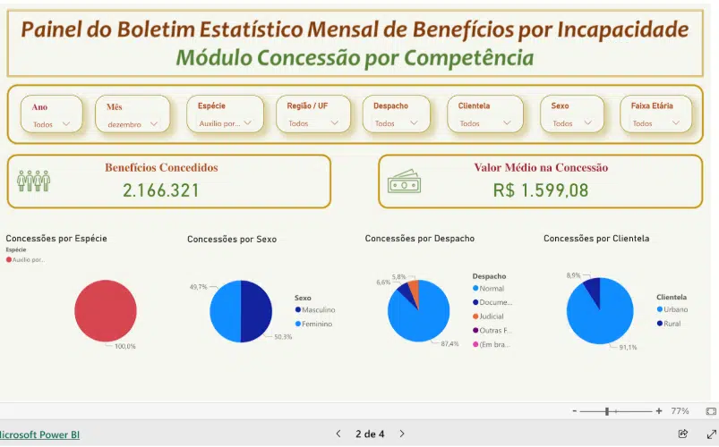 Painel do perfil estatístico de benefícios por incapacidade. Fonte: Governo federal.