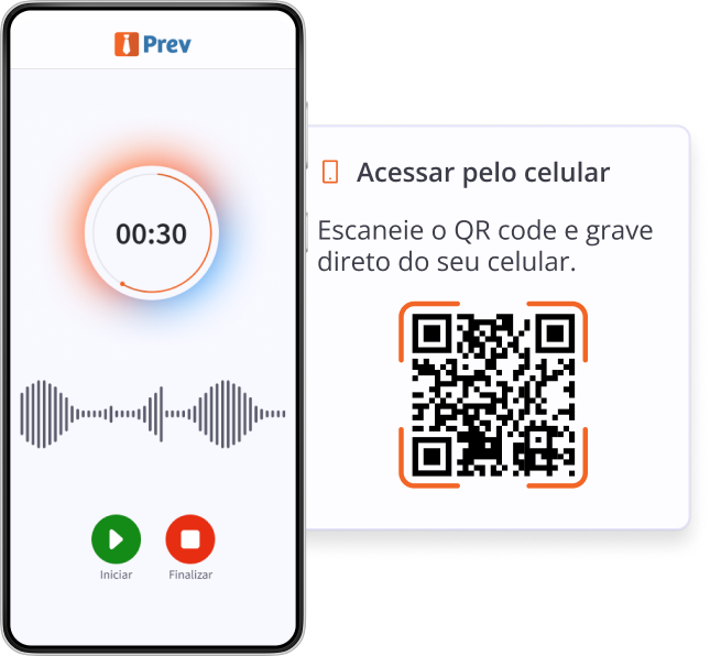 Tela de gravação no celular e QR Code para acesso rápido